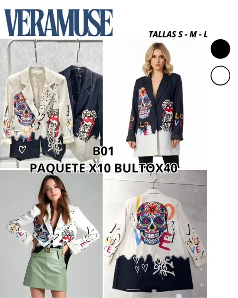 Blazer con estampado de calavera y texto ‘LOVE’-B01