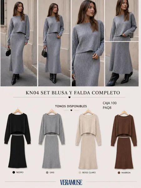 Conjunto de Blusa y Falda Tejido-KN04