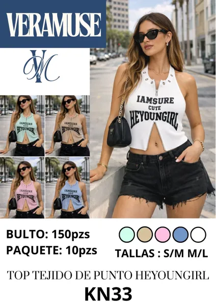 Top de punto estilo halter con cremallera-KN33