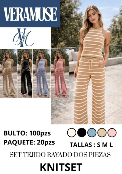 Conjunto Tejido Rayado de Dos Piezas-KNITSET