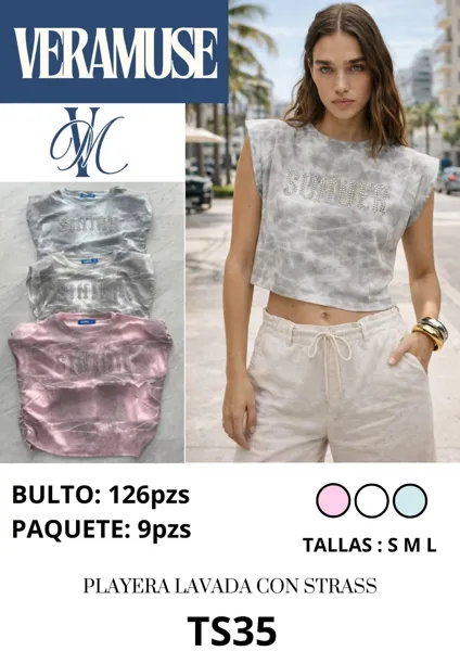Playera lavada con strass-TS35