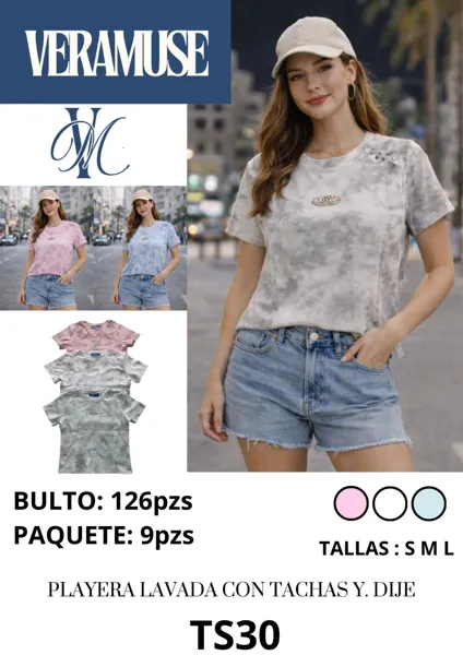 PLAYERA LAVADA CON TACHAS Y. DIJE-TS30