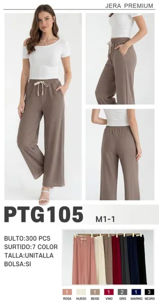 Pantalones acanalados de cintura elástica-PTG105