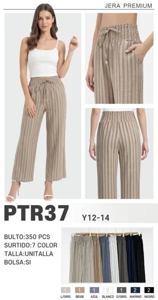 Pantalones holgados de rayas con cintura elástica y cordón-PTR37