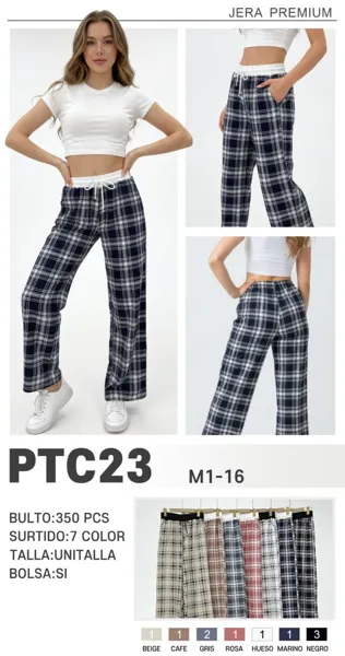 Pantalones de Cuadros Elásticos para Mujer-PTC23