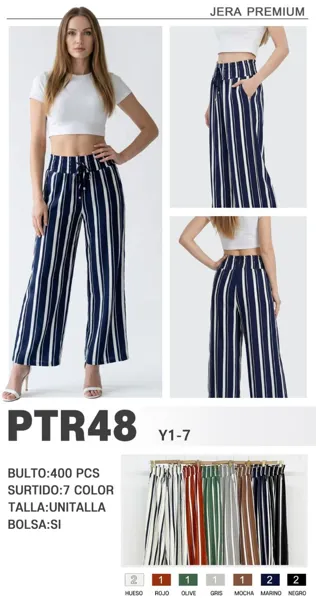 Pantalones de rayas anchos con cordón-PTR48