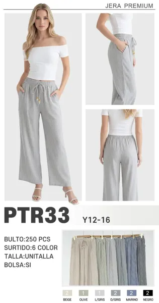 Pantalón de mujer a rayas con jareta en la cintura-PTR33