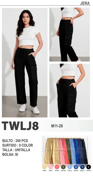 Pantalones Cargo con Bolsillos y Cordón Ajustable-TWLJ8