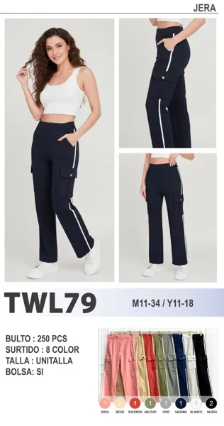 Pantalones deportivos cargo con raya lateral-TWL79