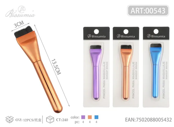 brocha de maquillaje plana con acabado cromado