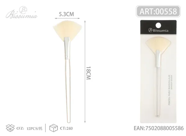 brocha de maquillaje en forma de abanico con tubo transparente