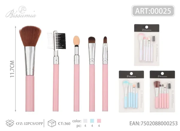set de 5 brochas de maquillaje con mango de goma 11.7cm