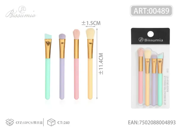 set de 4 brochas de maquillaje de color macarrón