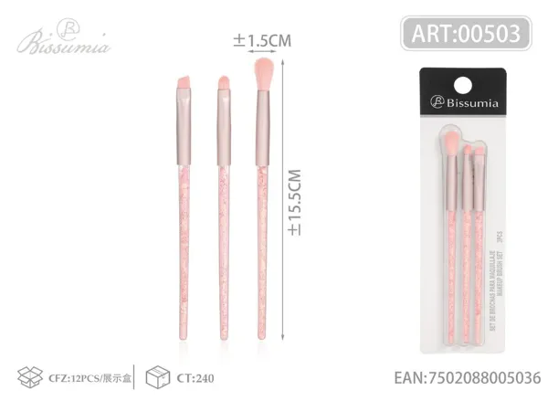 set de 3 brochas de maquillaje con tubo brillante