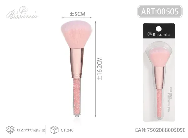 brocha de maquillaje con tubo de cristales rotos