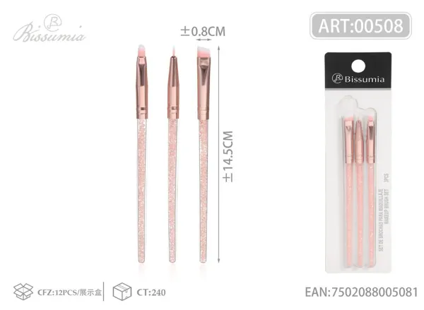 set de 3 brochas de maquillaje con tubo de cristales rotos