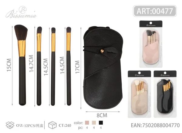 set de 4 brochas de maquillaje con estuche de cuero