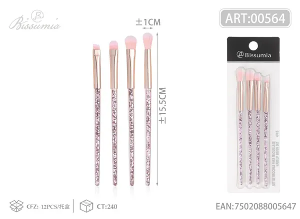 set de 4 brochas de maquillaje con relleno rosa