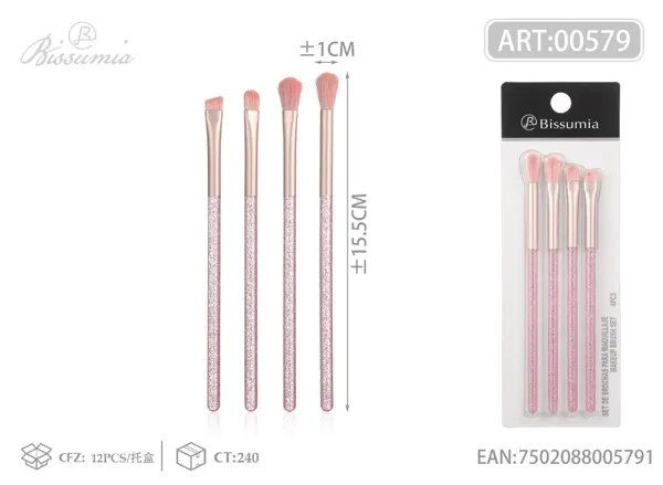 set de 4 brochas de maquillaje rosa dulce relleno completo