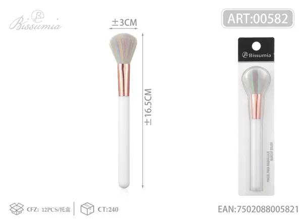 brocha de maquillaje individual con mango blanco y cerdas de colores