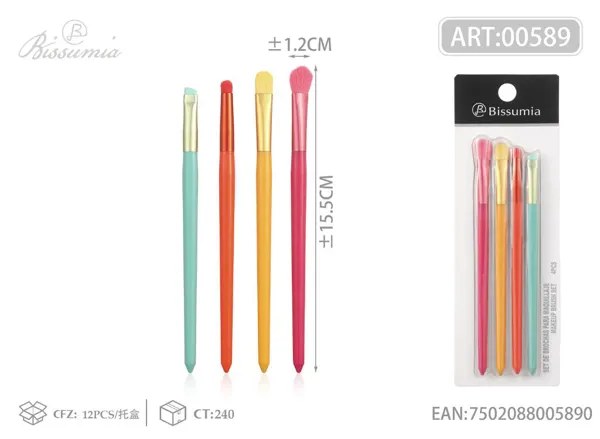 set de 4 brochas de maquillaje candy colors