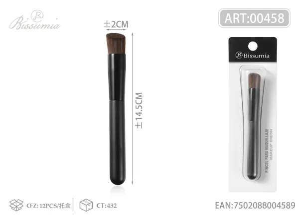 Brocha de maquillaje plana con mango negro