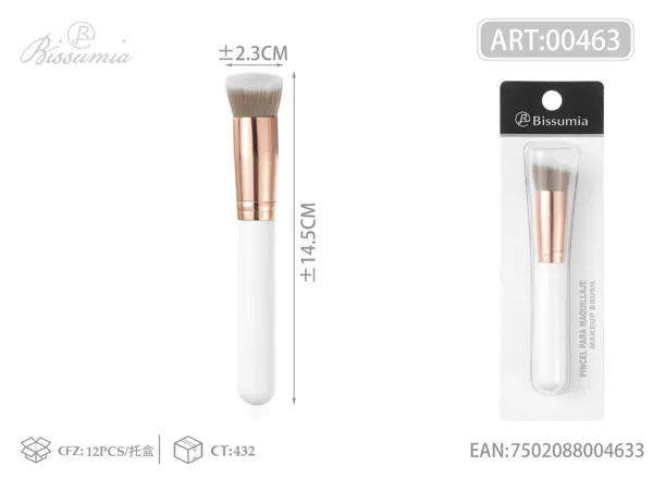 Brocha de maquillaje con punta inclinada y plana con mango blanco