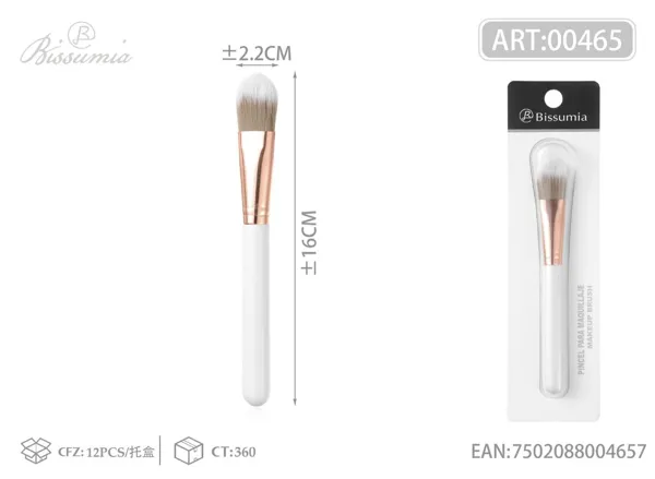 Brocha de maquillaje con punta ovalada y mango blanco