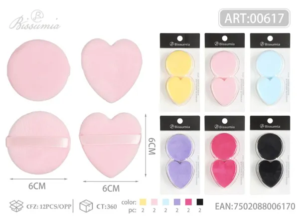 2pcs corazones + 2pcs redondos para polvos sueltos 4pc/paquete