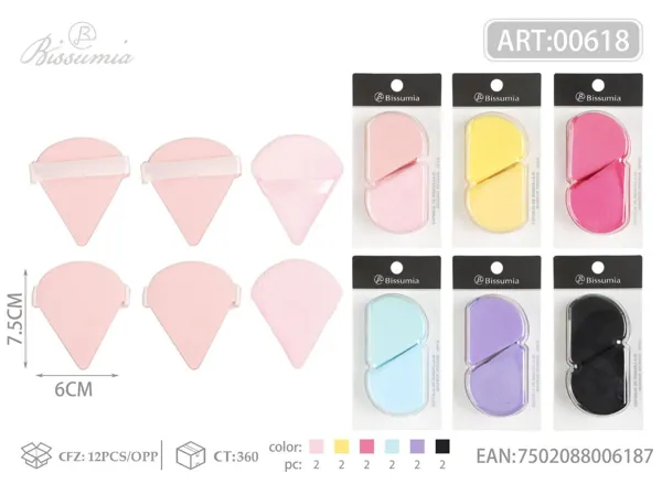 3pc polvos faciales en forma de triángulo para polvos sueltos + 3pc para base 6pcs/paquete