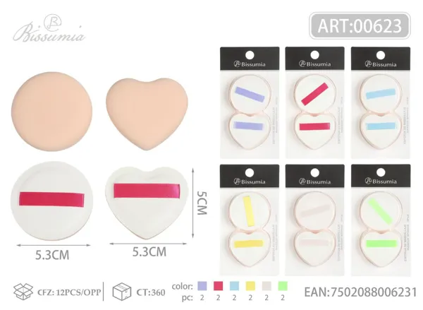 Polvos faciales en forma de corazón y redondos 2pcs/paquete