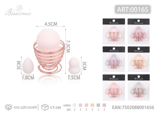 Set de 4 esponjas de maquillaje (grande en forma de calabaza + pequeña en forma de gota + pequeña en forma de calabaza) con soporte