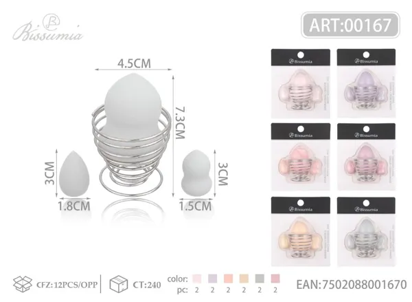 Set de 4 esponjas de maquillaje (grande en forma de calabaza + pequeña en forma de gota + pequeña en forma de calabaza) con soporte