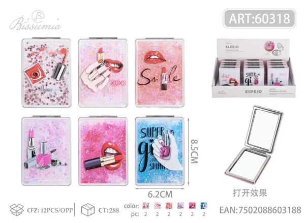 pequeño espejo doble plegable rectangular con diseño de lápiz labial 8.5*6.2cm