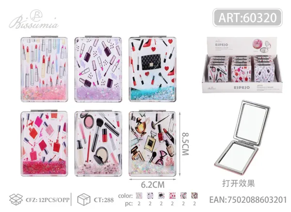 pequeño espejo doble plegable rectangular con diseño de maquillaje 8.5*6.2cm