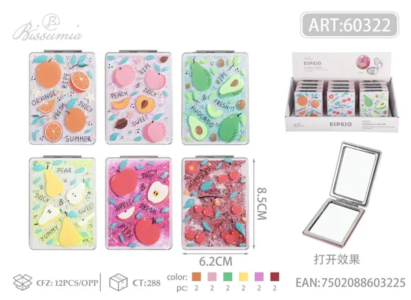 pequeño espejo doble plegable rectangular con diseño de frutas 8.5*6.2cm