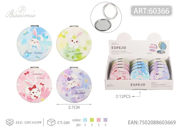 espejo doble circular 7*7cm con diseño de conejo