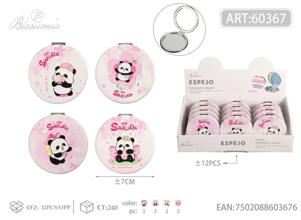 espejo doble circular 7*7cm con diseño de panda
