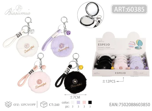 espejo doble circular 7*7cm con diseño de flores y peluche 4#