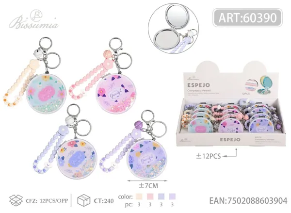 espejo doble circular 7*7cm con accesorios de purpurina 1#