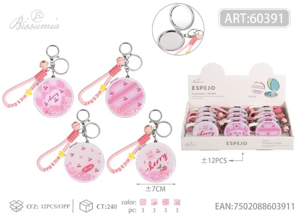 espejo doble circular 7*7cm con accesorios de purpurina 2#