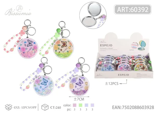 espejo doble circular 7*7cm con accesorios de purpurina 3#