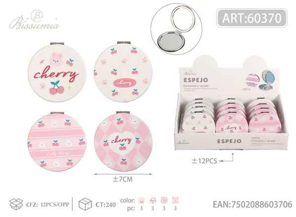 Espejo doble cara redondo de 7*7cm con diseño de cereza
