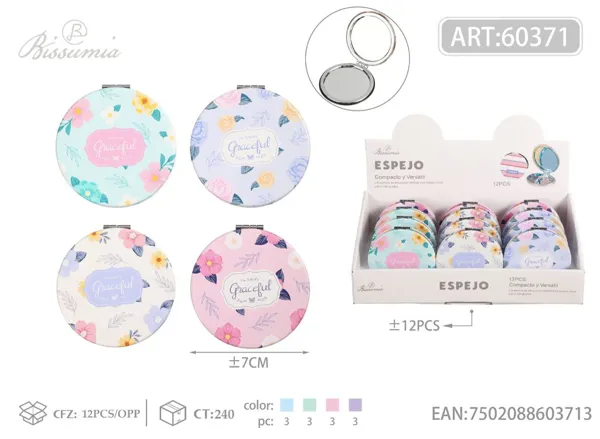 Espejo doble cara redondo de 7*7cm con diseño de flores