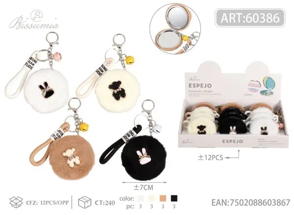 Espejo doble cara redondo de 7*7cm con peluche de oso No.5