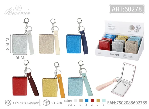 Espejo doble cara con purpurina 6*8.5cm