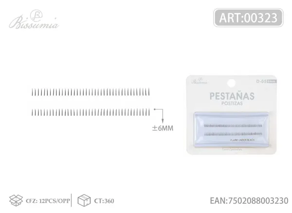 2 tiras de pestañas inferiores D-05 6mm