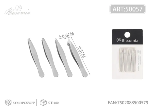 Set de pinzas de cejas mini de acero 5cm 4pc