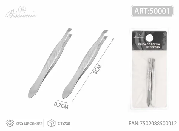 Pinza de cejas cromada con punta plana+oblicua