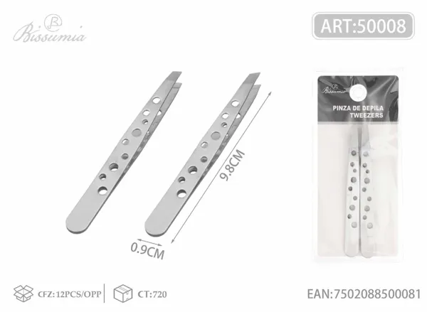 Pinza de cejas 96 perforada con punta plana+oblicua